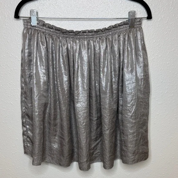 Corey Lynn Calter Shiny Stretch Metallic Silver Pewter A-Line Skirt w pockets- S - Picture 1 of 10